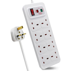 8 Gang Switched Surge-Protected Extension Lead 5m White, 13A