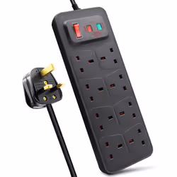 8 Gang Switched Surge-Protected Extension Lead 5m Black, 13A