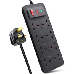 8 Gang Switched Surge-Protected Extension Lead 2m Black 13A