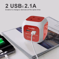 4 Gang Cube Extension Lead with 2 USB Ports 1.4M Cable