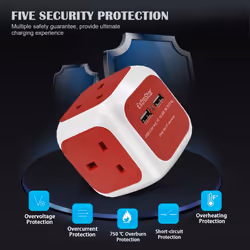 4 Gang Cube Extension Lead with 2 USB Ports 1.4M Cable