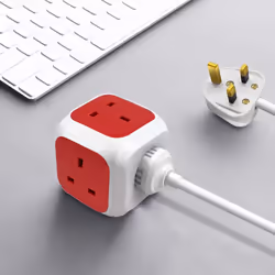 4 Gang Cube Extension Lead with 2 USB Ports 1.4M Cable