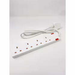 Extrastar 4 Way Socket 13A, 2M, White, with Indicate Light, Child-Resistant Sockets