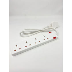 Extrastar 4 Way Socket 13A, 2M, White, with Indicate Light,  Child-Resistant Sockets