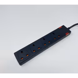 Extrastar 4 Way Socket 13A, 2M, Black, with Indicate Light, Child-Resistant Sockets