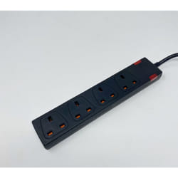 Extrastar 4 Way Socket 13A, 2M, Black, with Indicate Light,  Child-Resistant Sockets
