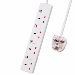 4 Way Socket 13A, 2M, with Indicator Light, Individual Switches, Child-Resistant Sockets