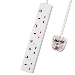 4 Way Socket 13A, 2M, with Indicator Light,  Individual Switches, Child-Resistant Sockets