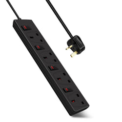 4 Way Socket 13A, 2M, Black, with Indicate Light,  Individual Switch, Child-Resistant Sockets