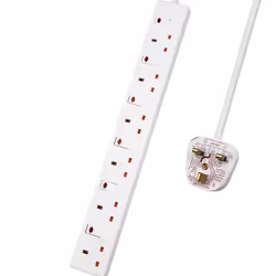 6 Way 13A, 2M, White, with Indicator Light, Individual Switch, Child-Resistant Sockets