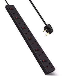 6 Gang Socket 13A, 2M, Black, with Indicator Light, Individual Switch, Child-Resistant Sockets
