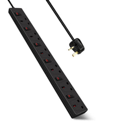 6 Gang Socket 13A, 2M, Black, with Indicator Light, Individual Switch, Child-Resistant Sockets