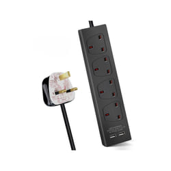 4 Gang built-in USB Extension Lead 3M Black, 13A