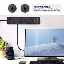 4 Gang built-in USB Extension Lead 3M Black, 13A