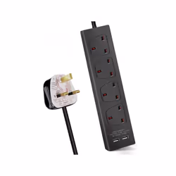 Extrastar 4 Gang built-in USB Extension Lead 5M Black, 13A
