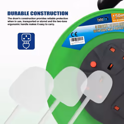 Extrastar 4 Gang Heavy-Duty 50M 13A indoor and outdoor Cable Reel, Thermal Cut Out