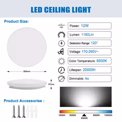 Extrastar 12W LED round Surface Mount Integrated Ceiling / Flush Light cold white, bathroom waterproof IP54 - White