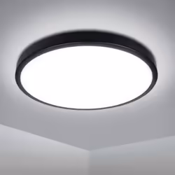 Extrastar 12W LED round Surface Mount Integrated Ceiling / Flush Light cold white, bathroom waterproof IP54 - Black
