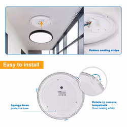 Extrastar 12W LED round Surface Mount Integrated Ceiling / Flush Light cold white, bathroom waterproof IP54 - Black