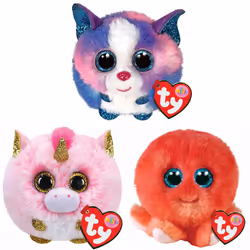 Puffies Soft Plush Toy Multipack | Fantasia, Cleo, Sheldon | 4 Inch Collectible Cuddly Stuffed Beanie Baby Teddy x3