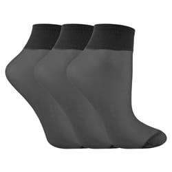 LIVIA - 3 Pairs Ladies Sheer 15 Denier Nylon Ankle High Pop Socks - 4-7 UK, Black
