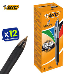 BIC 4 Colour Grip Pro Retractable Pens Set of 12 Medium Point
