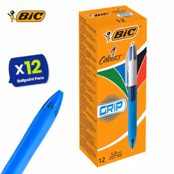 BIC 4 Colours Grip Retractable Ballpoint Pens 12 Pack Medium Tip