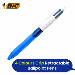 BIC 4 Colours Grip Retractable Ballpoint Pens 12 Pack Medium Tip