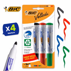 BIC Velleda 1701 Whiteboard Markers Dry Wipe Assorted Colours 4 Pack