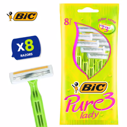 BIC Pure 3 Lady Razors 8 Pack with Aloe Vera Strip for Smooth Shave