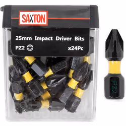 Saxton 24x PZ2-25mm Impact Duty Screwdriver Drill Driver Bits Sets Tic Tac Box Compatible with Dewalt Milwaukee Bosch