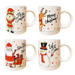 4 Christmas Mugs Cups Santa Elf Reindeer Snowman Festive Novelty Coffee Xmas