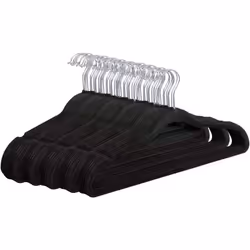 Home Treats Black Flocked Velvet Hangers | Thin Non-Slip Space Saving Coat Hangers | Steel 360 Degree Swivel Hook - 100