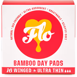 FLO Organic Bamboo Period Pads for Women, Biodegradable and Ultra Thin with Wings, 16 Day Pads (16 Count)