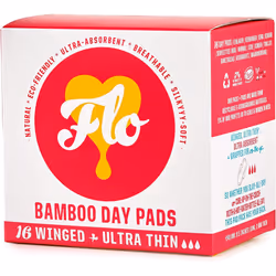 FLO Organic Bamboo Period Pads for Women, Biodegradable and Ultra Thin with Wings, 16 Day Pads (16 Count)