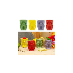 Ceramic Tiki Bar Shot Glasses 50ml Pack of 4 Drinking Shooters Novelty Small Spirit Drinking Tumblers â Ideal for Hawaiian Party Coloured Ceramic