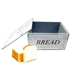 XXL Crushed Diamond Bread Bin Storage Container, Crystal Mirrored Kitchen Accessories, Bread Box with Handle Lid - Silver