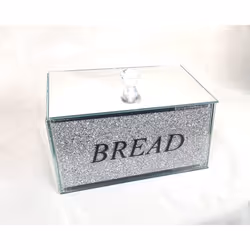 XXL Crushed Diamond Bread Bin Storage Container, Crystal Mirrored Kitchen Accessories, Bread Box with Handle Lid - Silver