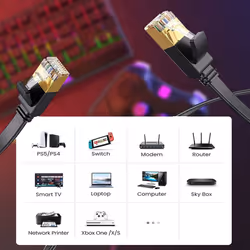 ProTech RJ45 Cat7 Network Ethernet Cable, SSTP 10Gbps Gigabit 4 Pair LAN Patch Cable Cord CAT-7 1000 Mbps for Internet, PC, Laptop, Route - Black, 2 M