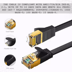 ProTech RJ45 Cat7 Network Ethernet Cable, SSTP 10Gbps Gigabit 4 Pair LAN Patch Cable Cord CAT-7 1000 Mbps for Internet, PC, Laptop, Route - Black, 2 M
