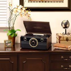 Victrola Empire Junior 4-in-1 Turntable Music Center, Mahogany