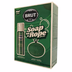Brut Gift Set 200ml Deodorant Spray & 150g Soap On a Rope