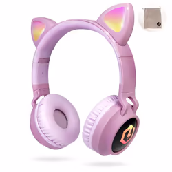 PowerLocus Wireless Bluetooth Headphones for Kids, Kid Headphone Over-Ear with LED Lights, Foldable Headphones with Microphon ...