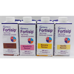 Fortisip 200ml Mixed Flavours Strawberry, Chocolate, Vanilla, Banana Pack of 24 - REF: FOR010, FOR009, FOR011, FOR008