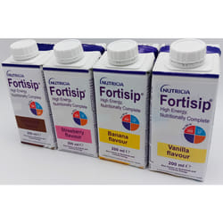Fortisip 200ml Mixed Flavours Strawberry, Chocolate, Vanilla, Banana Pack of 4 - REF: FOR010, FOR009, FOR011, FOR008