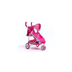 Dotty Tandem Twin Double Dolls Pram Pink Polka