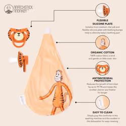 All in One Soother, Teether and Comforter - Orthodontic Teat & Antimicrobial Protection, Suitable from Newborn, Teddy Tiger
