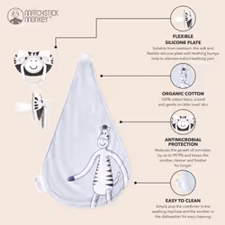 All in One Soother, Teether and Comforter - Orthodontic Teat & Antimicrobial Protection, Suitable from Newborn, Zippy Zebra