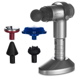 5 in 1 Massage Gun  Hot & Cold Sore Muscles Pain Body Ache Tension Relief , Deep Tissue Percussion Back Massager Sport Drill for Athletes - Silver