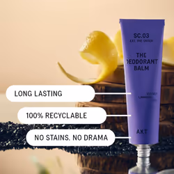 AKT  THE DEODORANT BALM. Award winning  multi-use  natural deodorant. Plastic Free. Gender Free. Aluminium Free. 100% effective - 1 tube lasts up to 3
